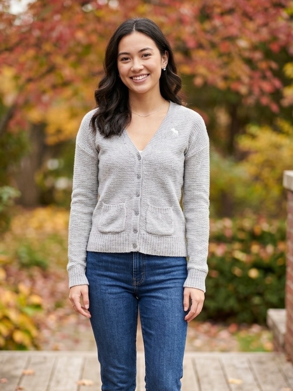 Abercrombie & Fitch | Light Gray Wool Blend Button Moose Cardigan | Sz S
